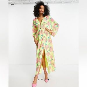 ASOS DESIGN soft shirred waist open back maxi dress in yellow floral